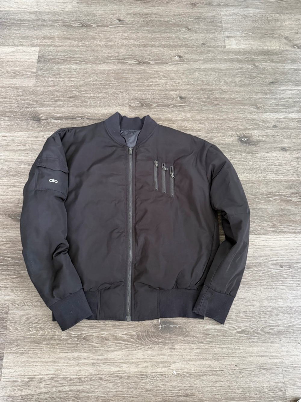 ALO Yoga Black Bomber Jacket with Zip Chest Pocket - Picture 5 of 6